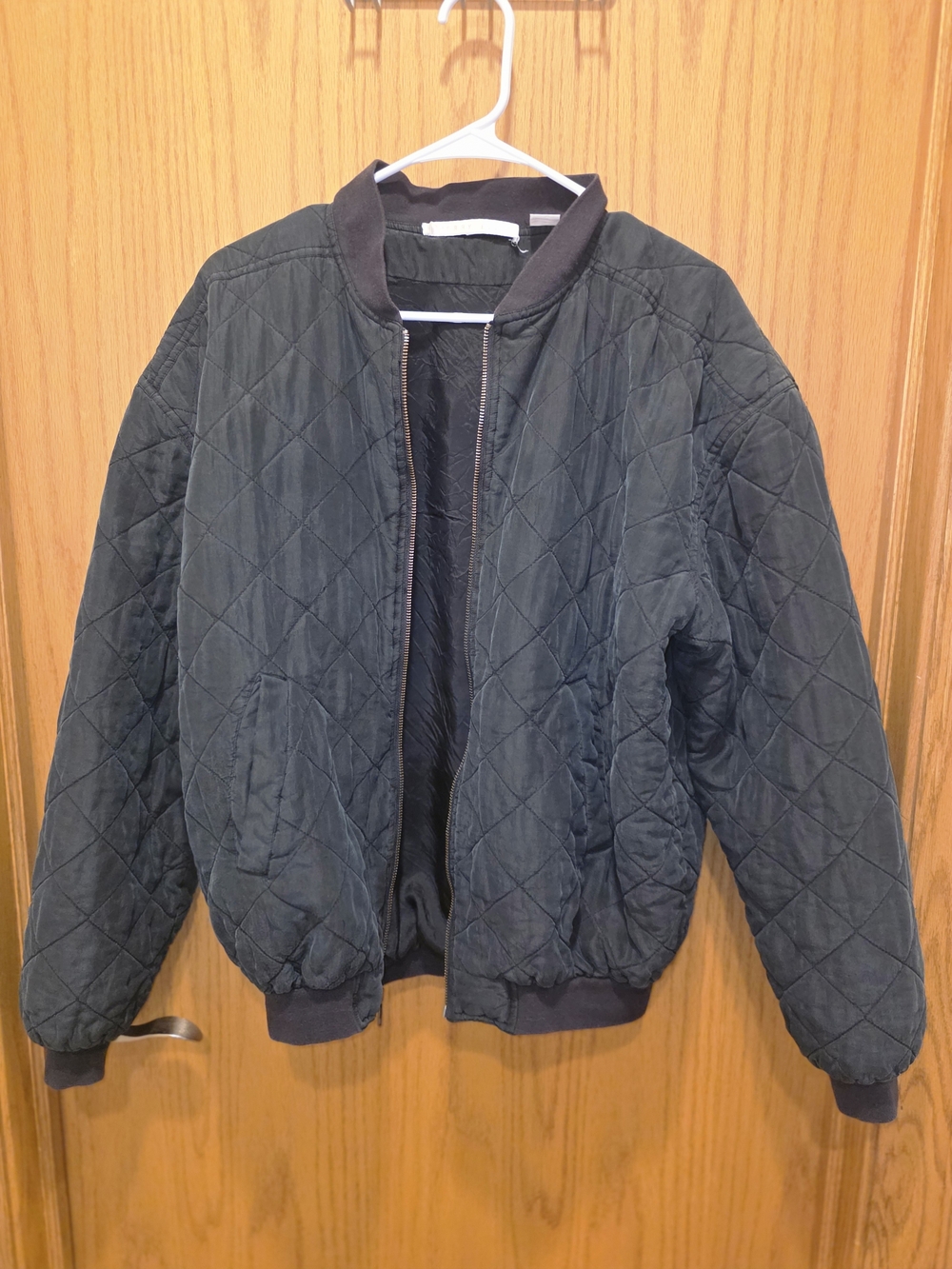 Perry Ellis Silk Quilted Bomber Jacket - Black